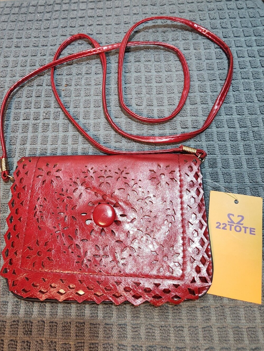 NWT 22 Tote Made of Red Vegan Leather With Cutwork Design Crossbody Bag